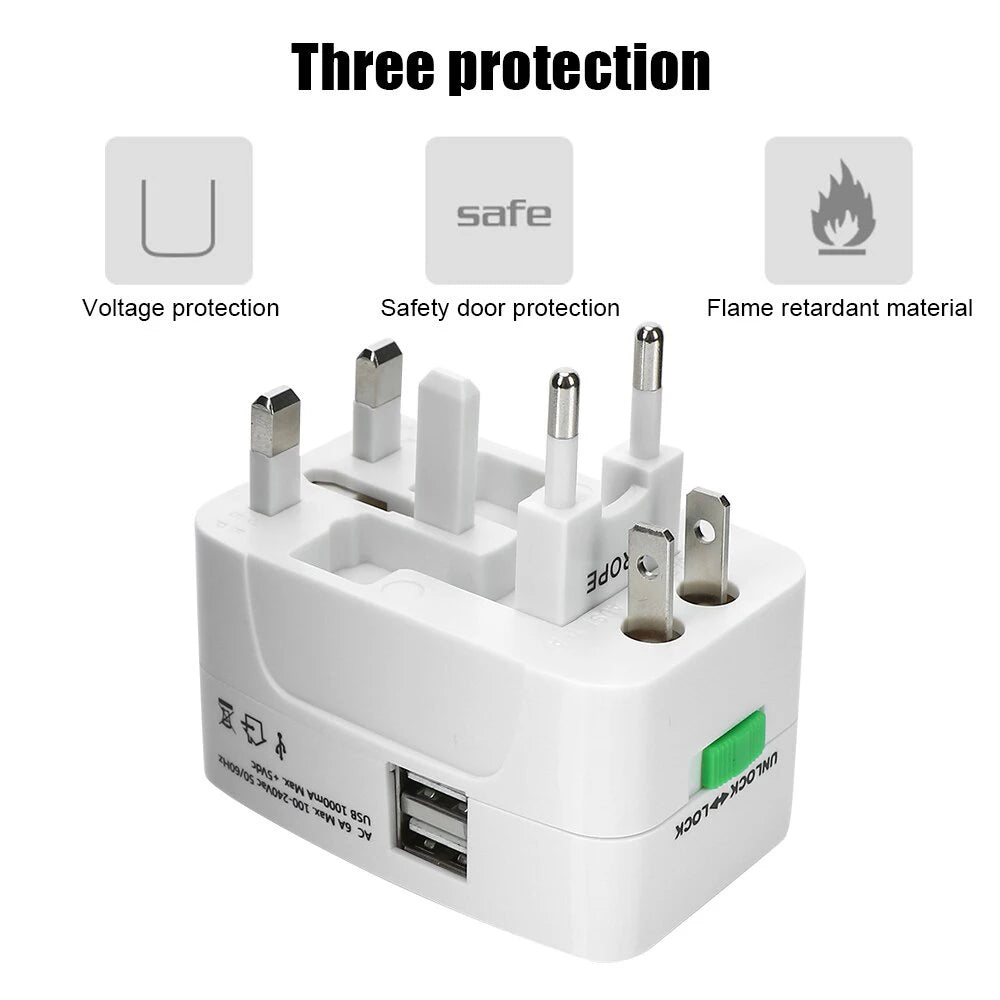 Protable AU US UK EU Converter All in One International Plug Adapter 2 USB Type C Ports World Travel AC Power Charger Adapter