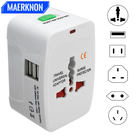Protable AU US UK EU Converter All in One International Plug Adapter 2 USB Type C Ports World Travel AC Power Charger Adapter