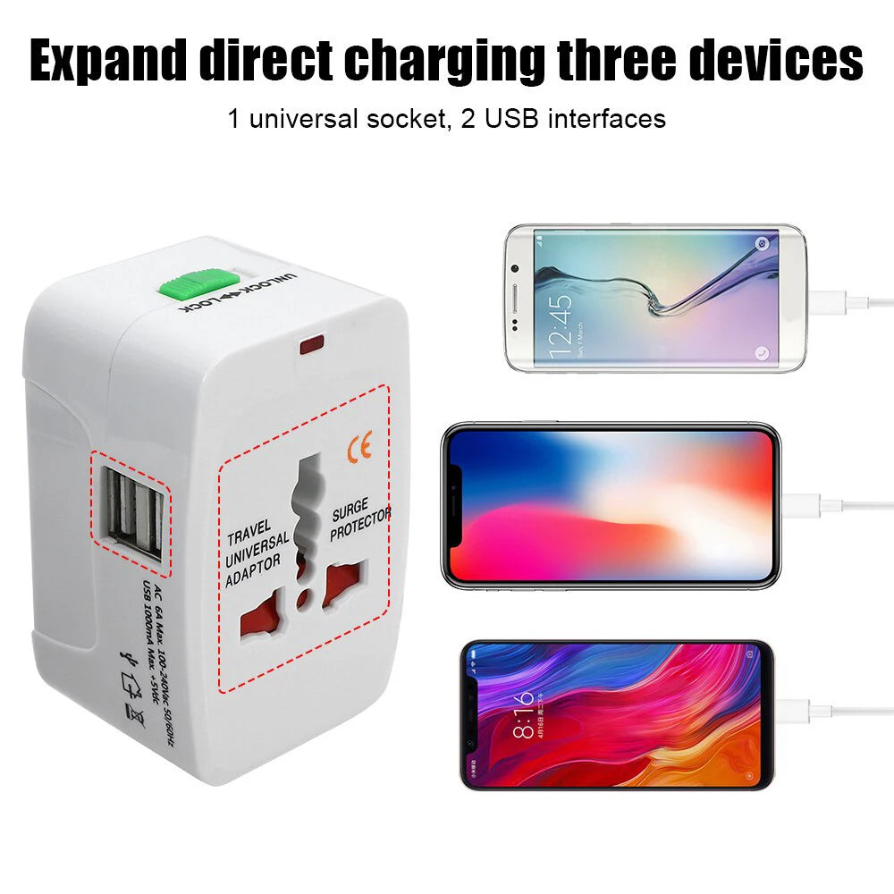 Protable AU US UK EU Converter All in One International Plug Adapter 2 USB Type C Ports World Travel AC Power Charger Adapter